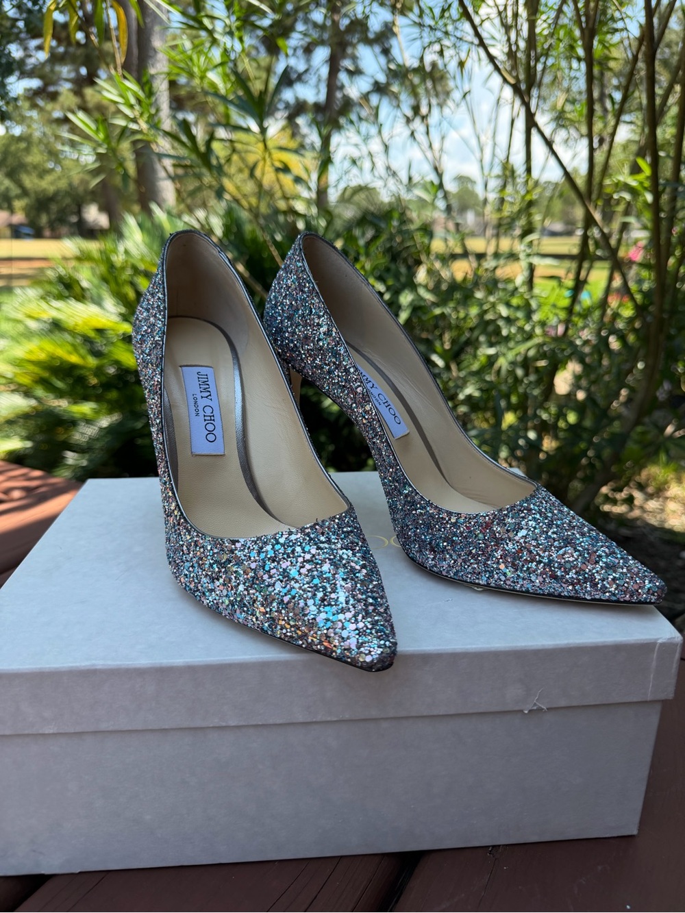 Jimmy Choo Romy 100 Bubblegum Glitter Pumps US 9.5 $995